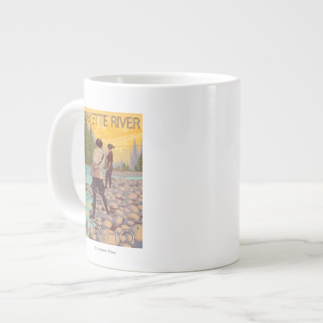 Kvinnor flugfiske - Payette River, Idaho Jumbo Mugg (Framsida vänster)