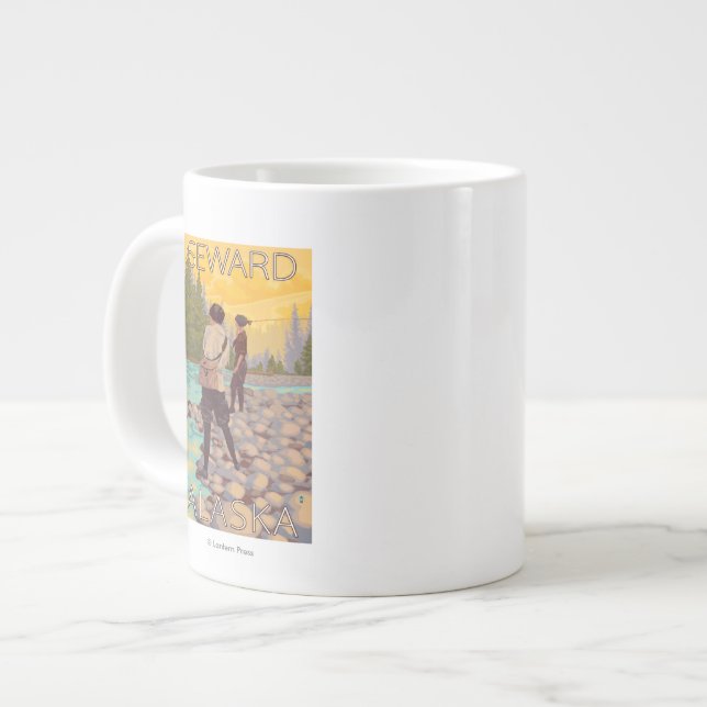 Kvinnor flugfiske - Seward, Alaska Jumbo Mugg (Framsida vänster)