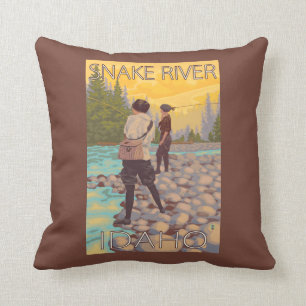 Kvinnor flugfiske - Snake River, Idaho Kudde