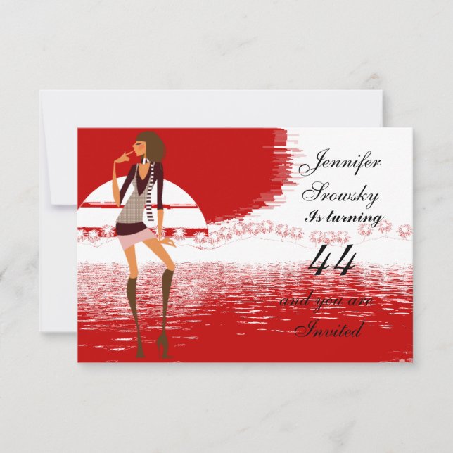 Kvinnor Födelsedagsfest röd Inbjudningar (Framsida)