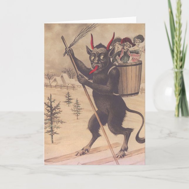Kvinnor för Krampus skidåkningkidnappning Helgkort (Framsida)