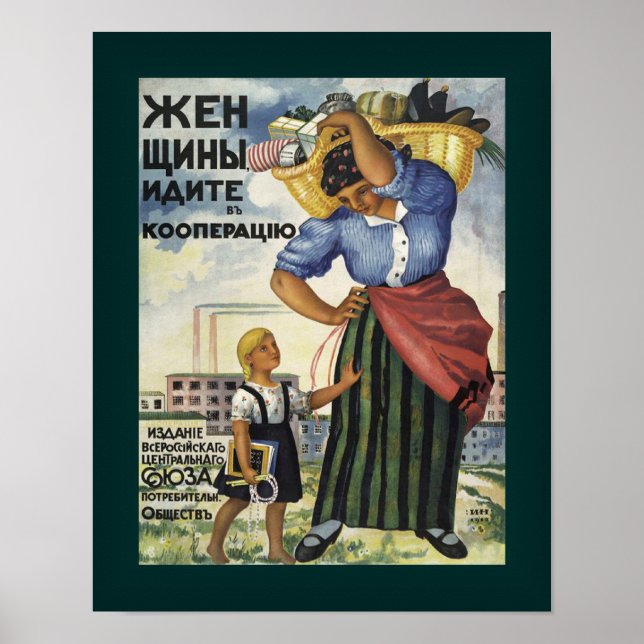Kvinnor går in i kooperativ 1918 Ryska Poster (Framsidan)