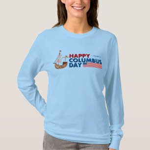 Kvinnor Glad Columbus Day Segelfartyg Långärmad T Shirt