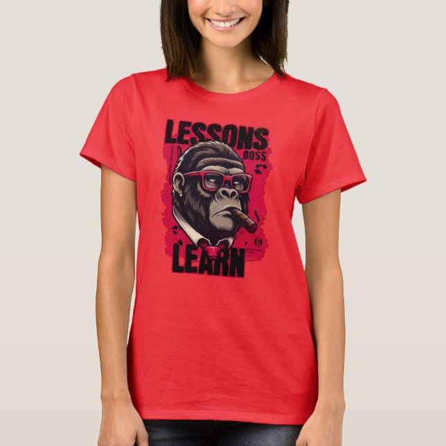 Kvinnor Gorilla Boss Lektioner Lär T-Shirt  (Framsida)