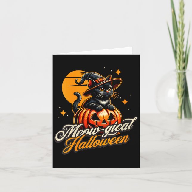 Kvinnor Halloween - Magisk Svart Katt Häxa Pumpa Kort (Framsida)