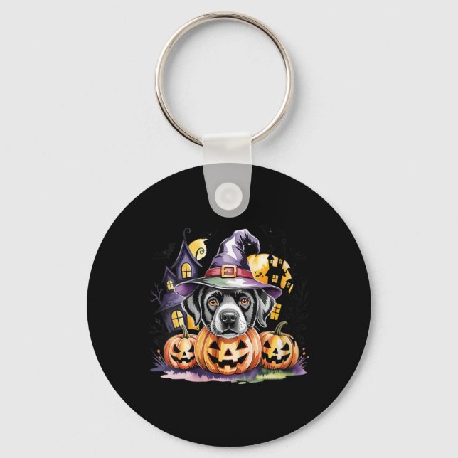 Kvinnor Halloween Svart Labrador Retriever Häxa Nyckelring (Framsida)