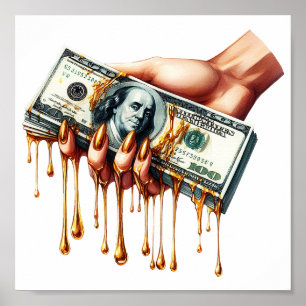 kvinnor handhar 100-dollarns flytande droppning i poster
