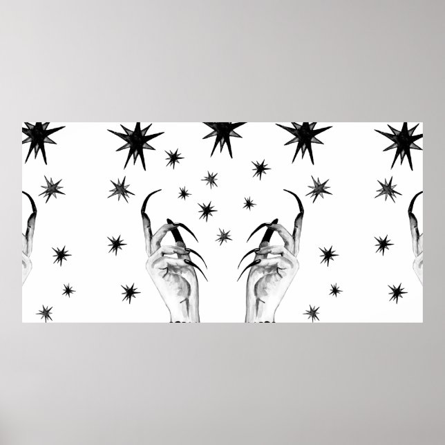 Kvinnor häxa bakgrunden med stjärnor, häxa händer  poster (Framsidan)