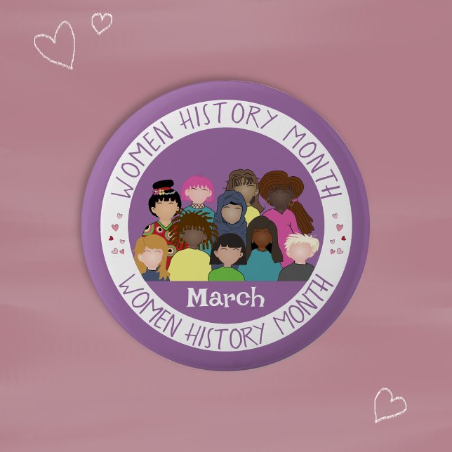Kvinnor Historiemånad Lila och Vit Rund PIn Knapp (Your purple and white round button to celebrate women history month . )