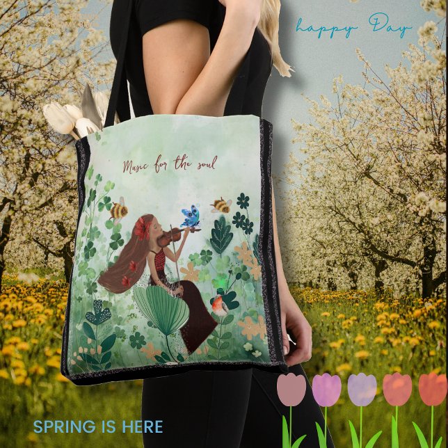 Kvinnor i ängar som spelar fiolin tygkasse (Women in meadow playing a violin tote bag)