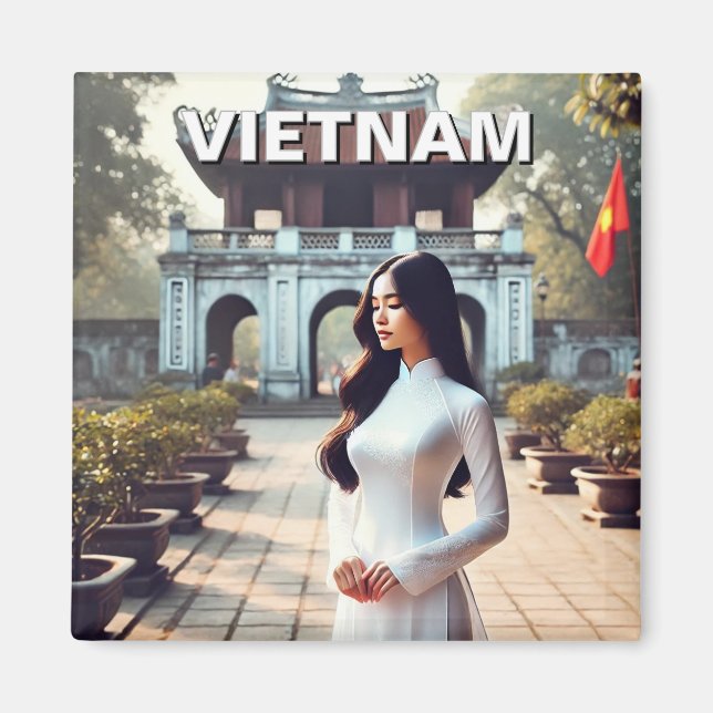 Kvinnor i Ao Dai Vietnam Travel Magnet (Framsidan)