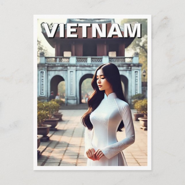Kvinnor i Ao Dai Vietnam Travel Vykort (Framsida)