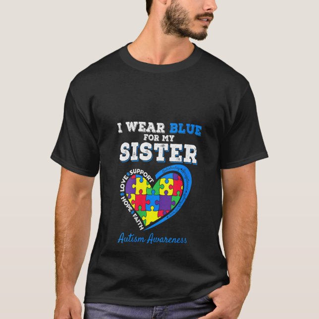 Kvinnor i Bära Blue för min systerautism T Shirt (Framsida)