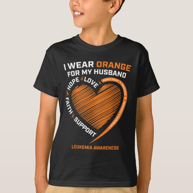 Kvinnor i Bära Orange för min Make Leukemi A T Shirt (Framsida)