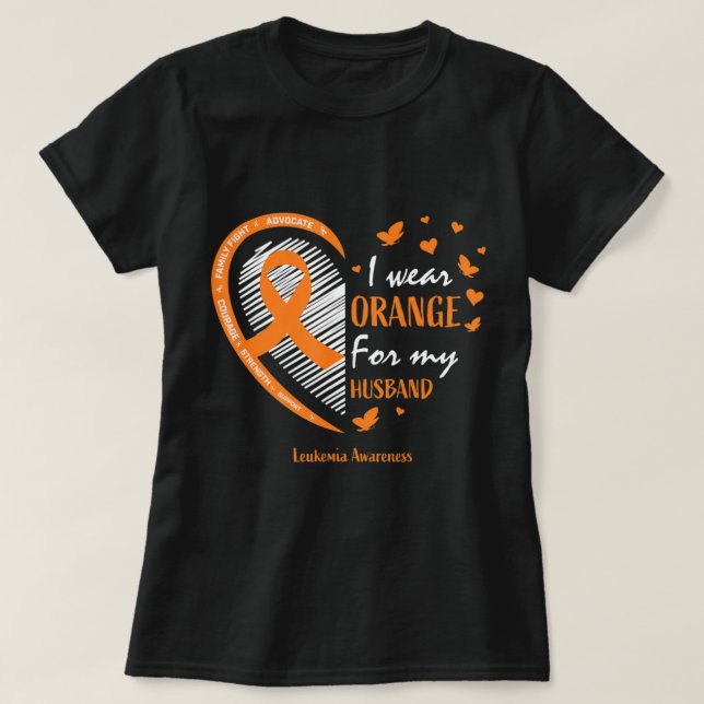 Kvinnor i Bära Orange för min Make Leukemi A T Shirt (Design framsida)
