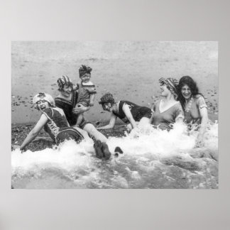 Kvinnor i Beach, Black and White, Old Photo Vintag Poster