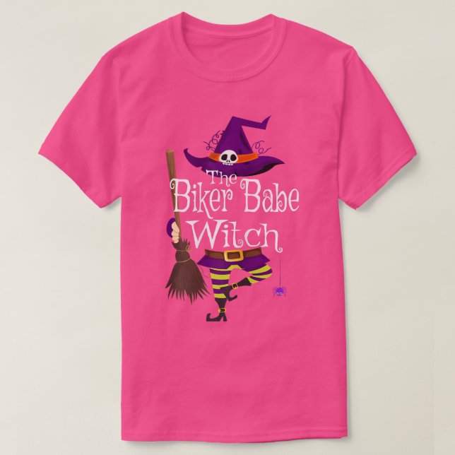 Kvinnor i Bikerna Babe Witch Familjematchningsgrup T Shirt (Design framsida)