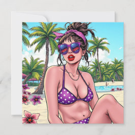Kvinnor i Bikini och Bandanna i Beach Kort