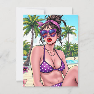 Kvinnor i Bikini och Bandanna i Beach Vykort