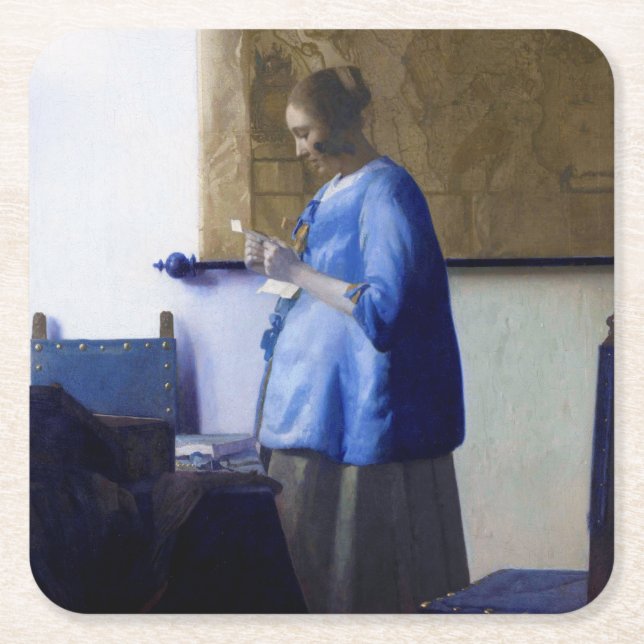 Kvinnor i blå, Johannes Vermeer Underlägg Papper Kvadrat (Framsidan)