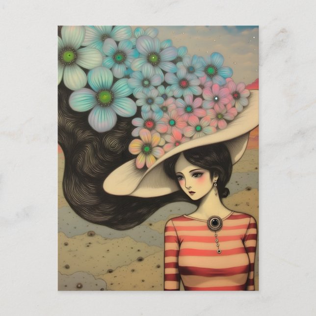 Kvinnor i Blommigt Hat Vykort (Framsida)