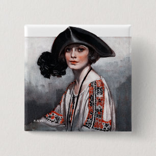 Kvinnor i broderad blouse knapp