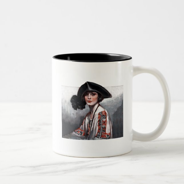 Kvinnor i broderad blouse Två-Tonad mugg (Höger)
