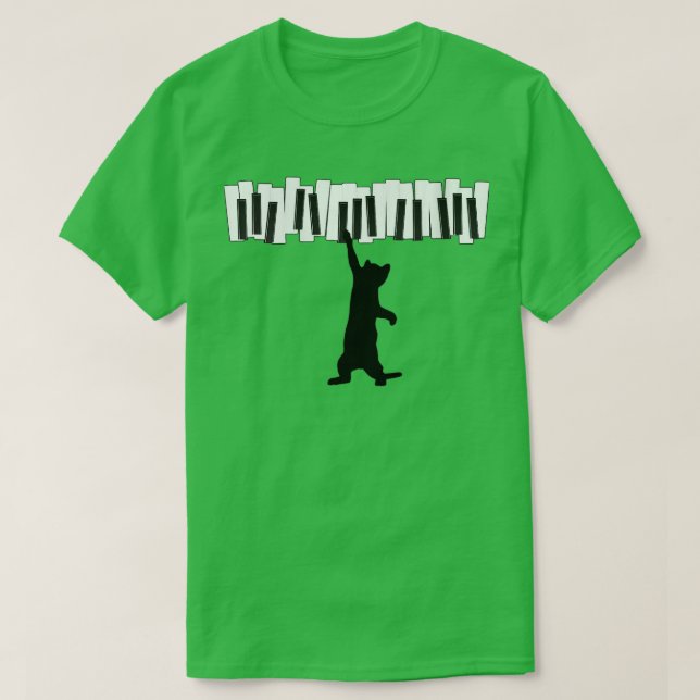 Kvinnor i Cute Cat Kattunge som spelar Piano Noter T Shirt (Design framsida)