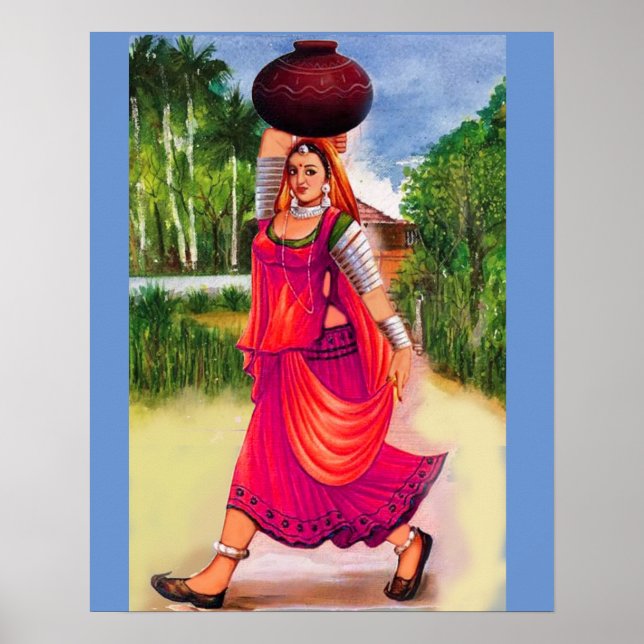 Kvinnor i den indiska byn poster design (Framsidan)