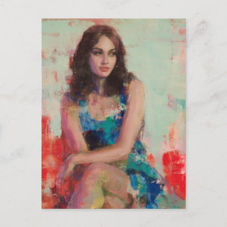 Kvinnor i en blå säng vykort