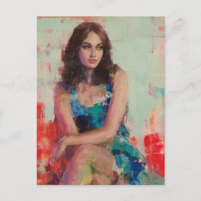 Kvinnor i en blå säng vykort (Framsida)