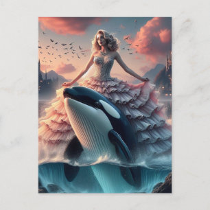 Kvinnor i en Finare Rosa Dress Killer Whale Ride Vykort