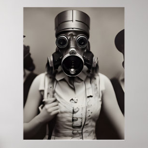 Kvinnor i en gasmask poster