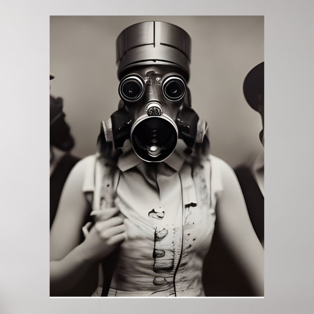 Kvinnor i en gasmask poster (Framsidan)