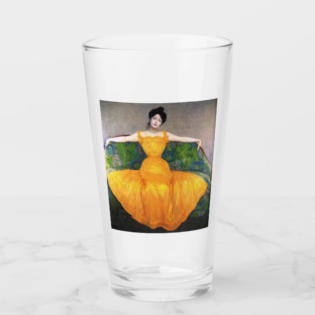 Kvinnor i en Gult Dress (av Max Kurzweil) Glaskopp (Framsida)