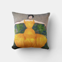 Kvinnor i en Gult Dress (av Max Kurzweil) Kudde