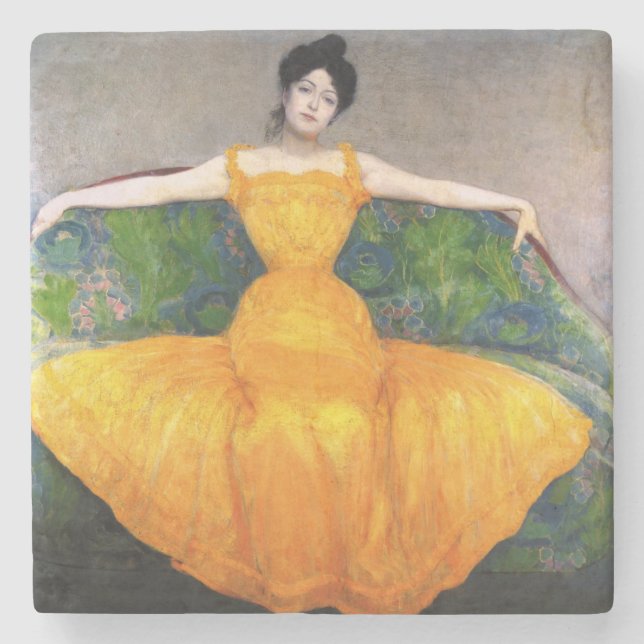 Kvinnor i en Gult Dress (av Max Kurzweil) Stenunderlägg (Framsidan)