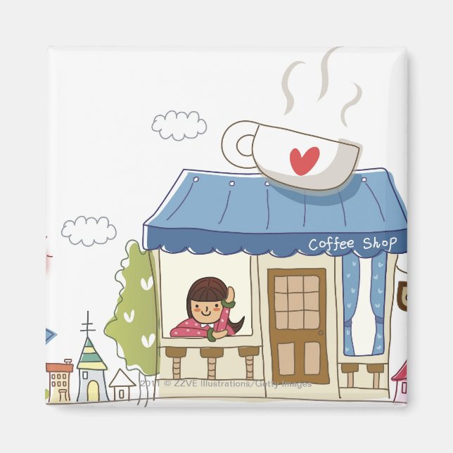 Kvinnor i en kaffebutik magnet (Framsidan)