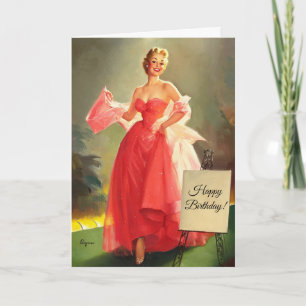 Kvinnor i en Rosa Ballgown, födelsedagen Kort
