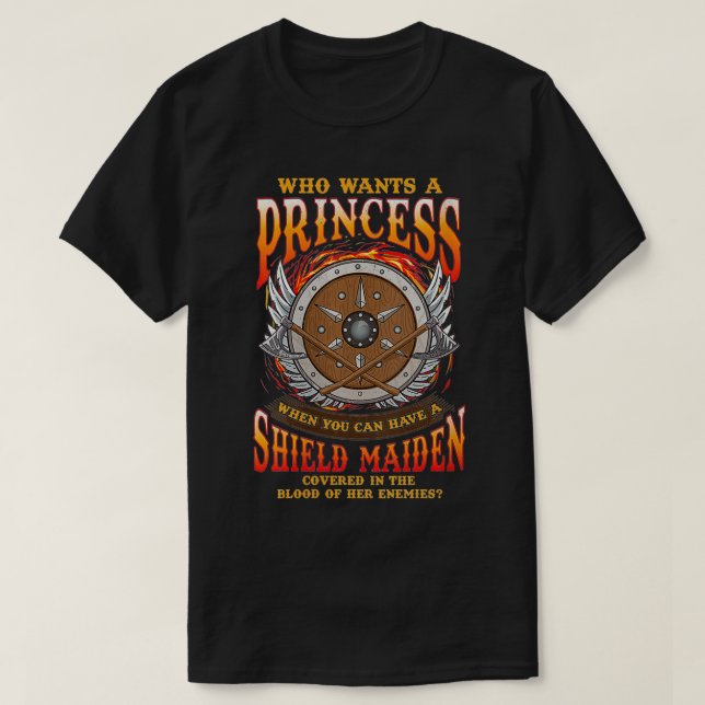 Kvinnor i en sköld som är gift i blodet t shirt (Design framsida)