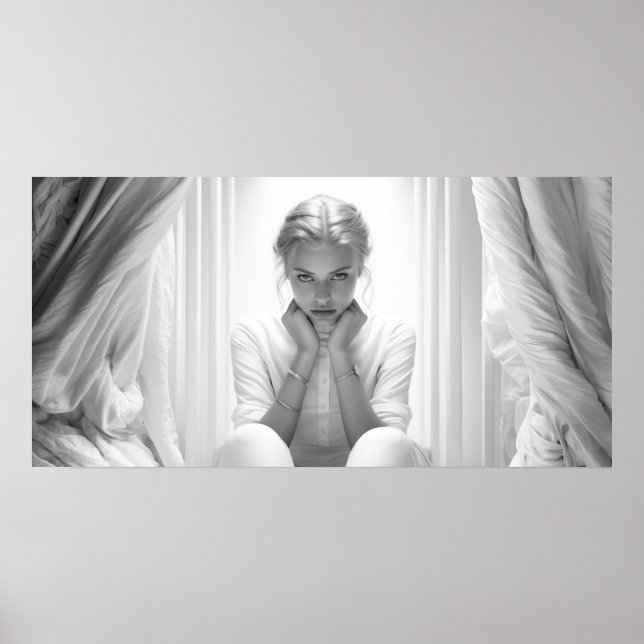 Kvinnor i en studio med ansikte i hennes händer B& Poster (Framsidan)