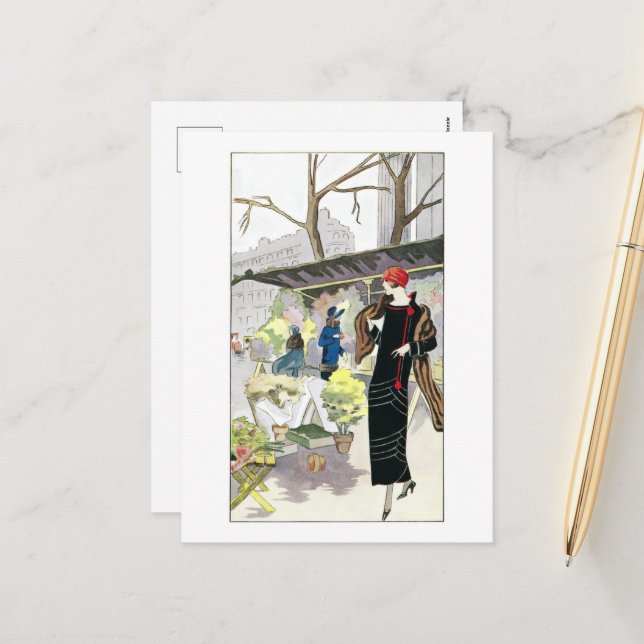 Kvinnor i en svart sammetsklänning (1924) helg vykort (Fram/Back In Situ)