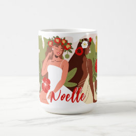 Kvinnor i Garden, Red Flowers Grönt Foliage Kaffemugg