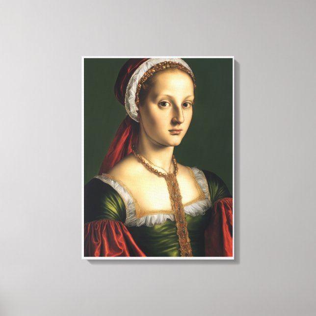 Kvinnor i Grönt Dress och Red Hat Canvastryck (Framsida)