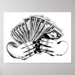 Kvinnor i händer som har dollarväxlar pengarar blä poster