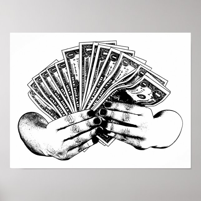Kvinnor i händer som har dollarväxlar pengarar blä poster (Framsidan)