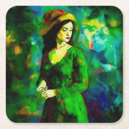 Kvinnor i Hat Underlägg Papper Kvadrat