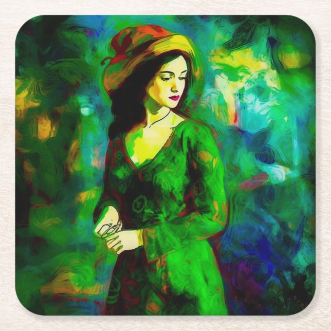 Kvinnor i Hat Underlägg Papper Kvadrat (Framsidan)