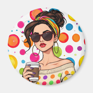 Kvinnor i HBT-Q Rainbow Bandana med kaffe Magnet