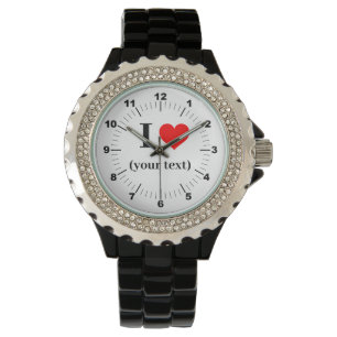 Kvinnor i Heart Rhinestone Black Enamel Watch Armbandsur
